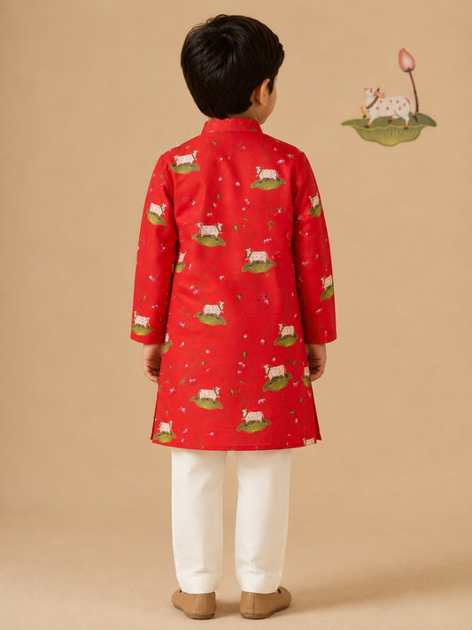 Pichwai Kurta Set - Red