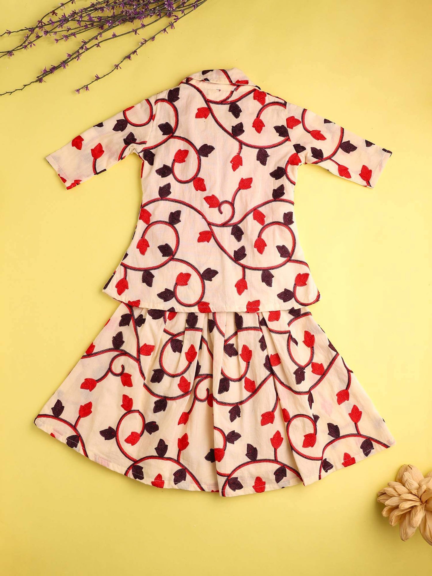 Girls Kurta And Skirt Set-Beige
