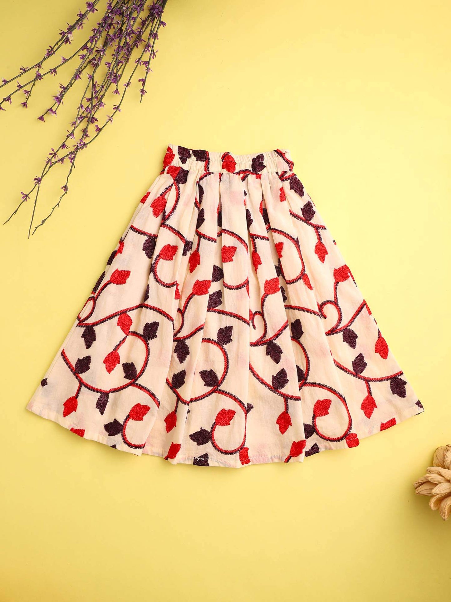 Girls Kurta And Skirt Set-Beige