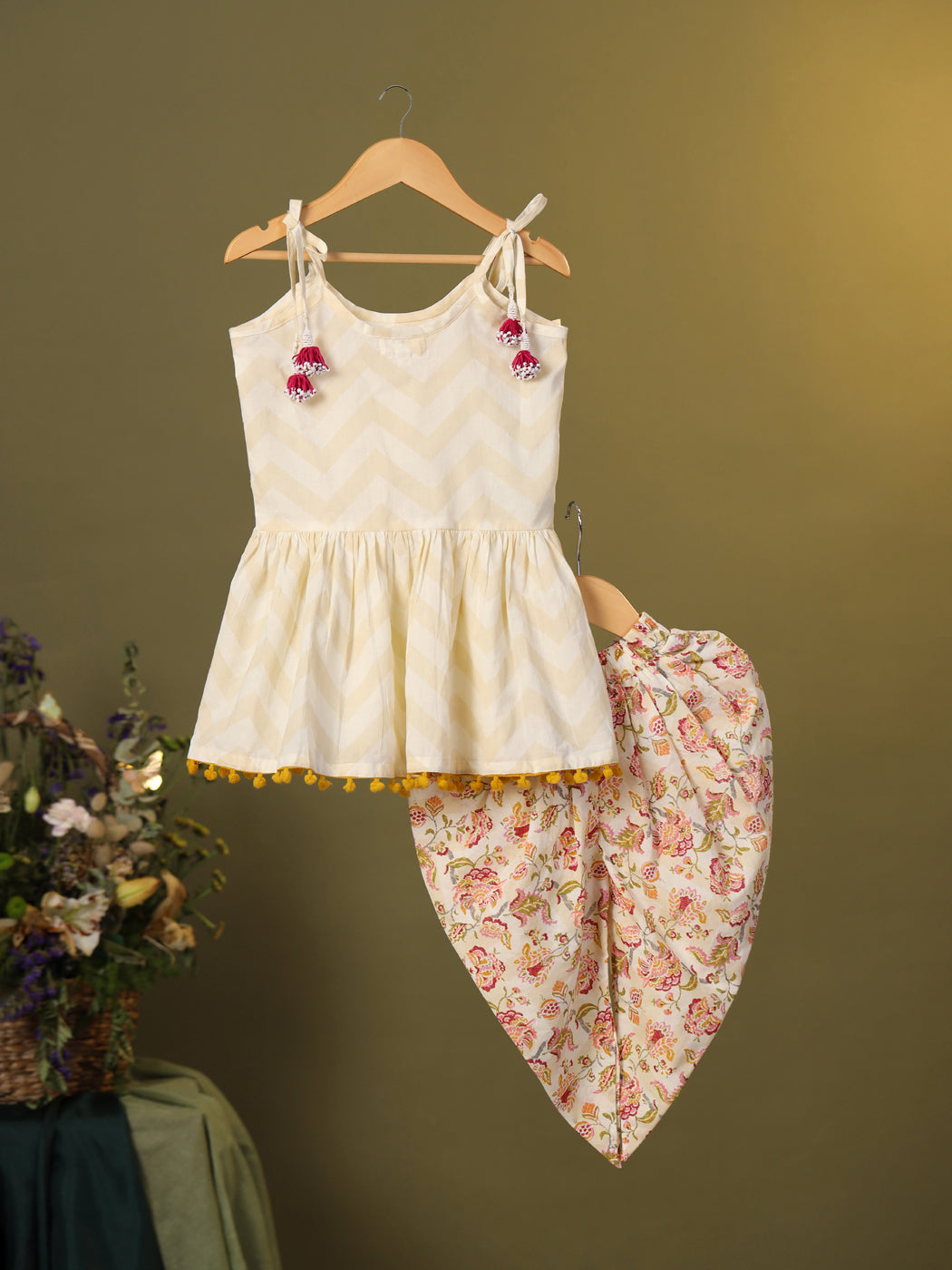 Girl Top Dhoti Set - Beige