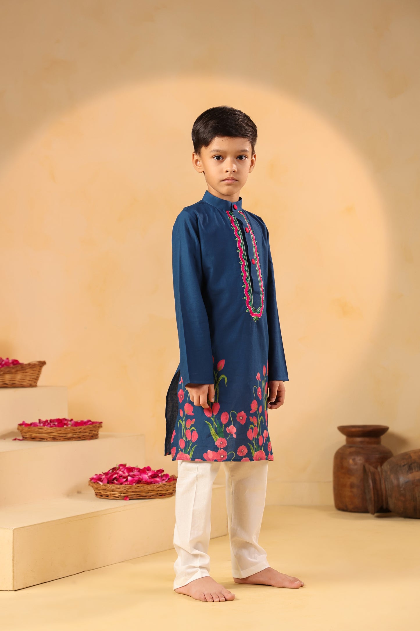 Boy Gulabo Kurta Set - Teal blue