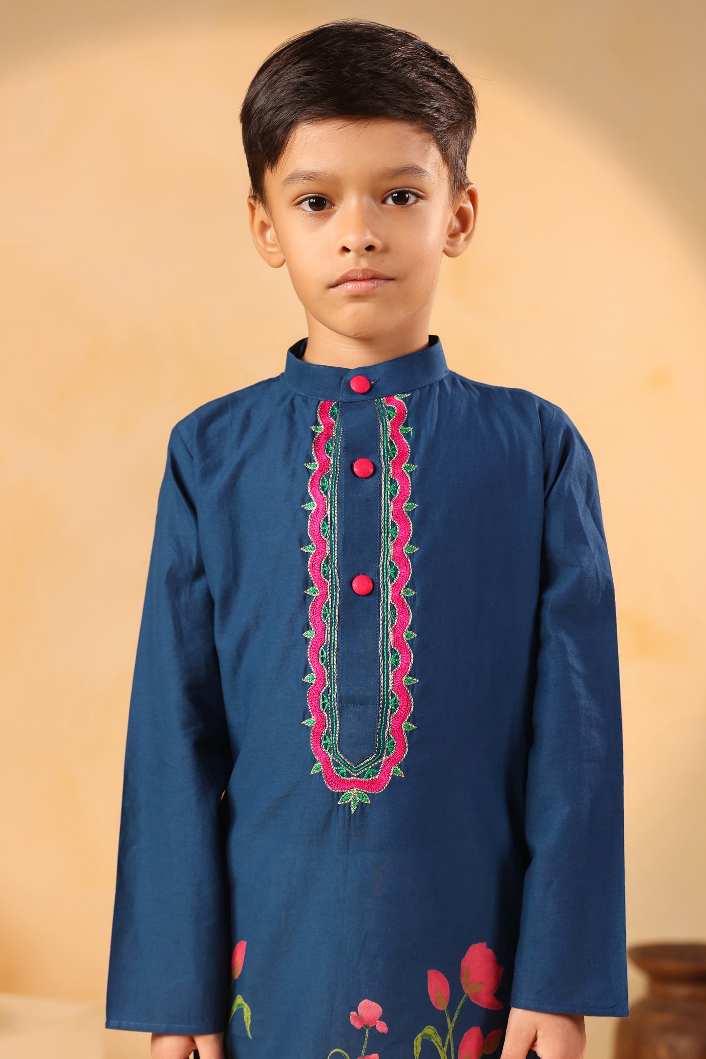 Boy Gulabo Kurta Set - Teal blue