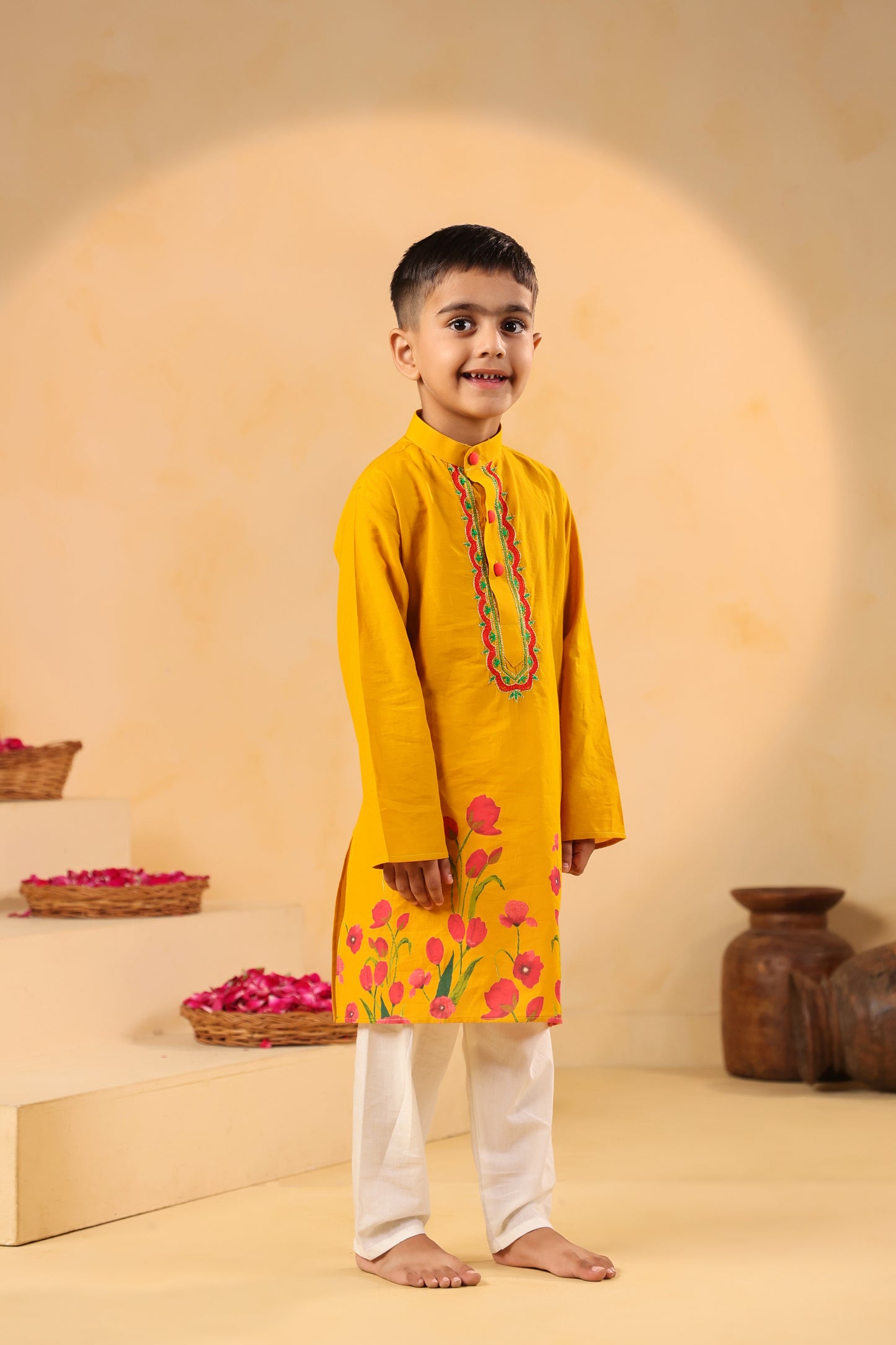 Boy Gulabo Kurta Set - Mustard Yellow
