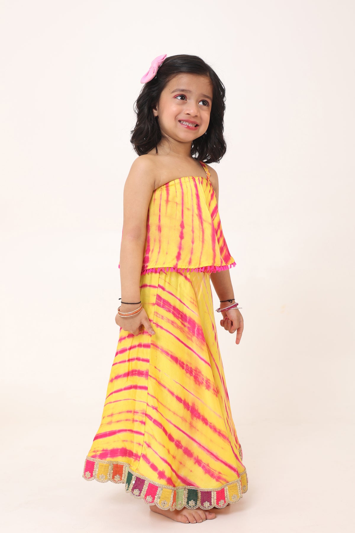Girl Tie and Dye Skirt Set-Mustard Rani