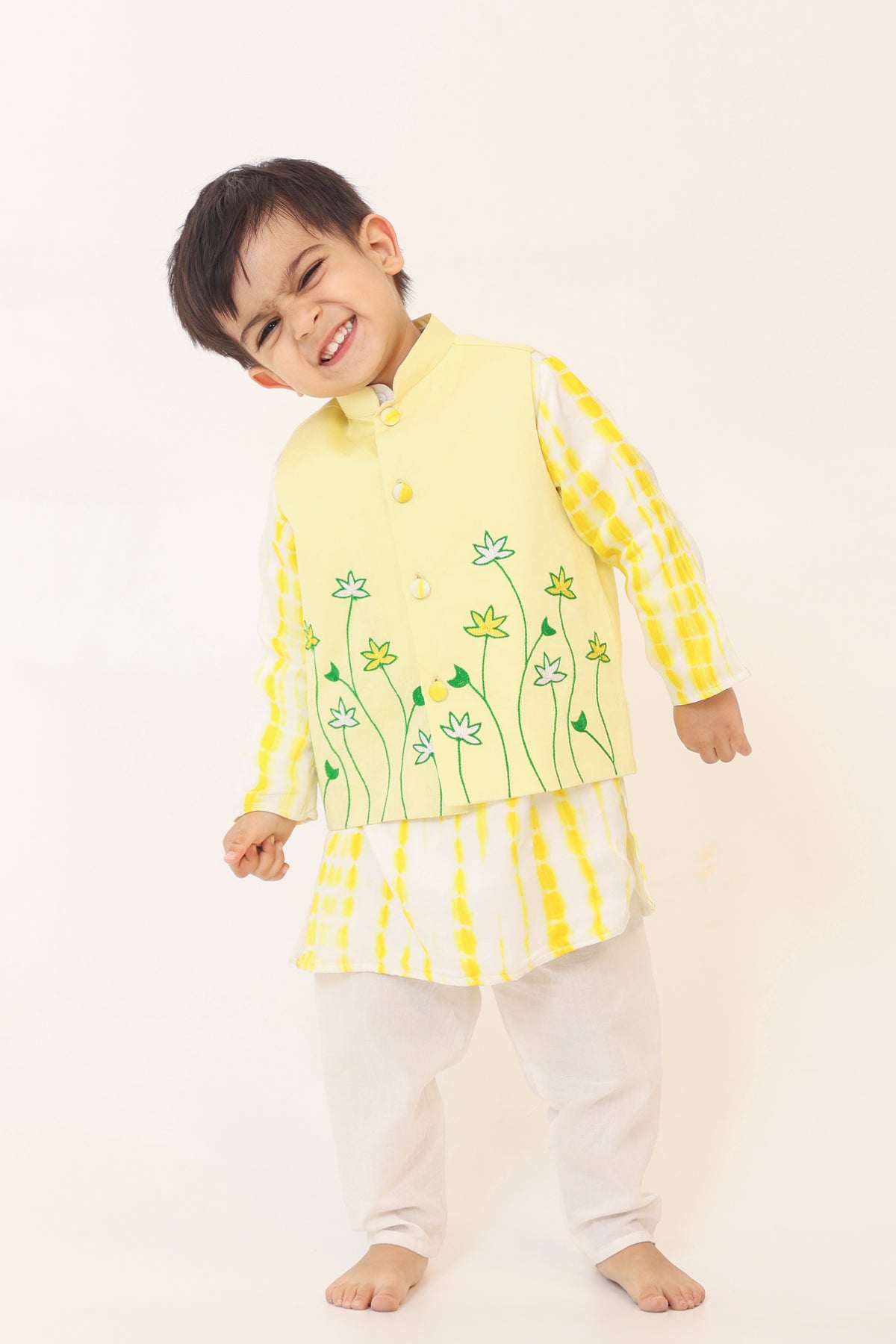 Boy 3Pc Embroidery Tie n Dye Bundy Set - Yellow