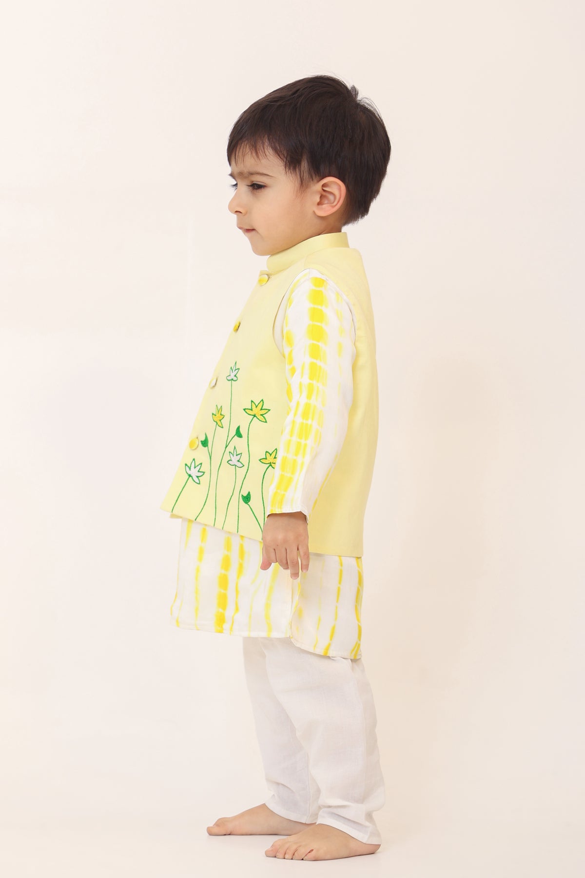 Boy 3Pc Embroidery Tie n Dye Bundy Set - Yellow