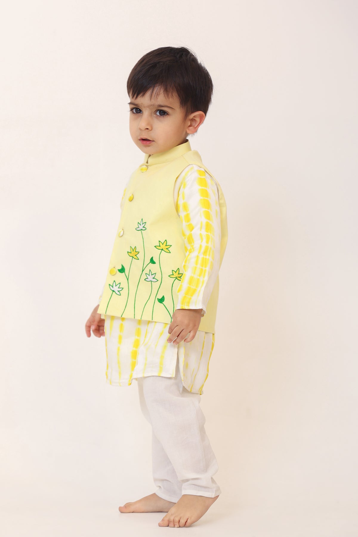 Boy 3Pc Embroidery Tie n Dye Bundy Set - Yellow