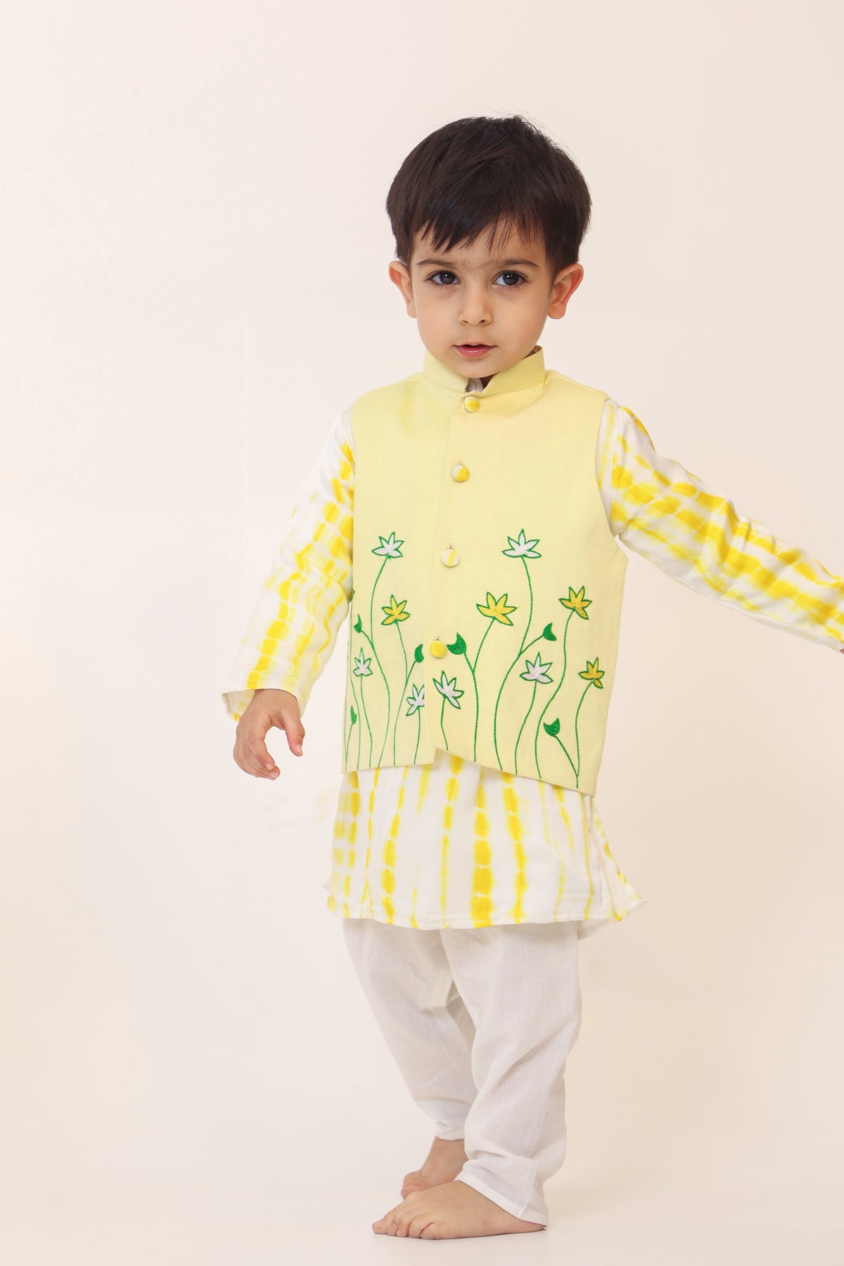 Boy 3Pc Embroidery Tie n Dye Bundy Set - Yellow