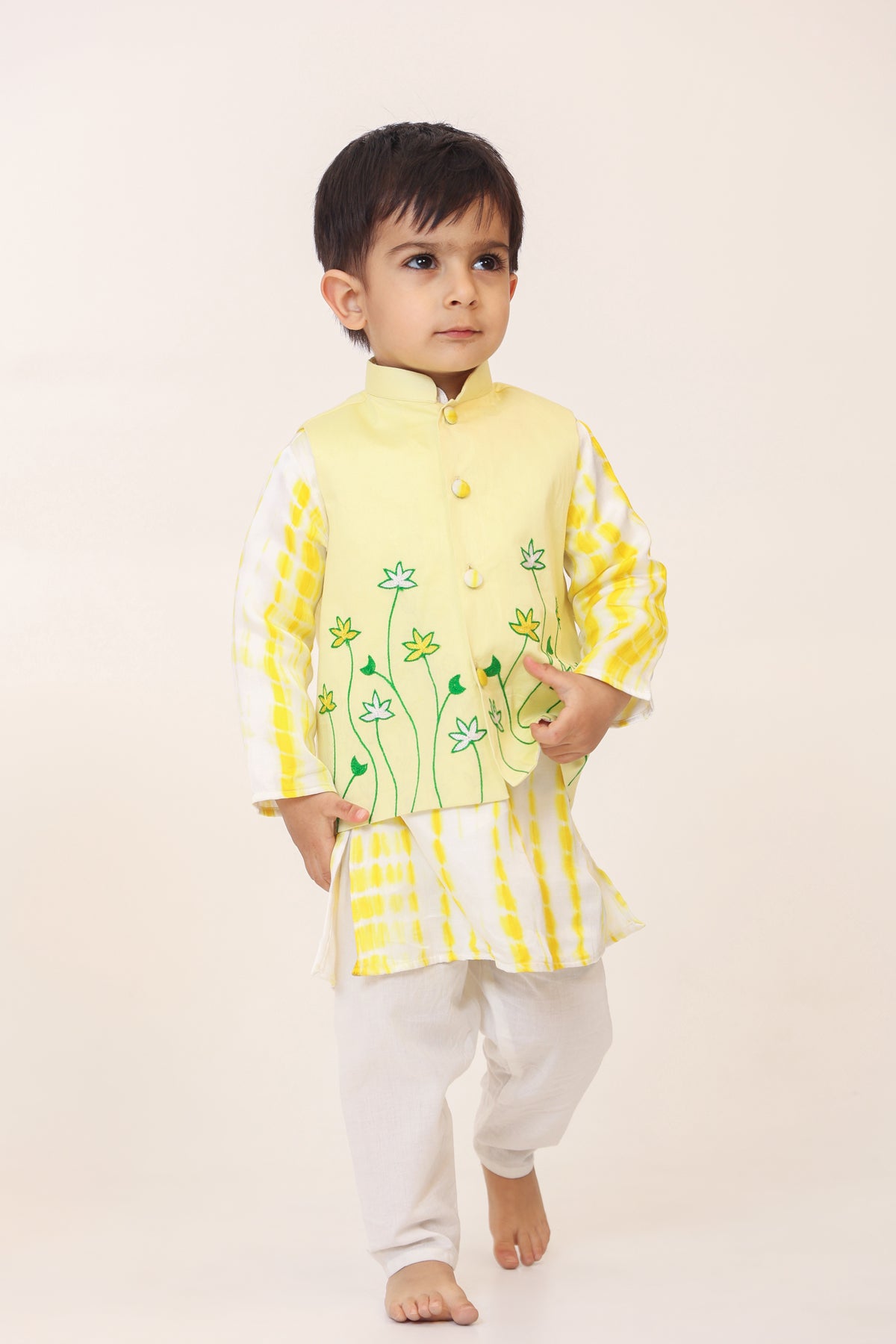 Boy 3Pc Embroidery Tie n Dye Bundy Set - Yellow
