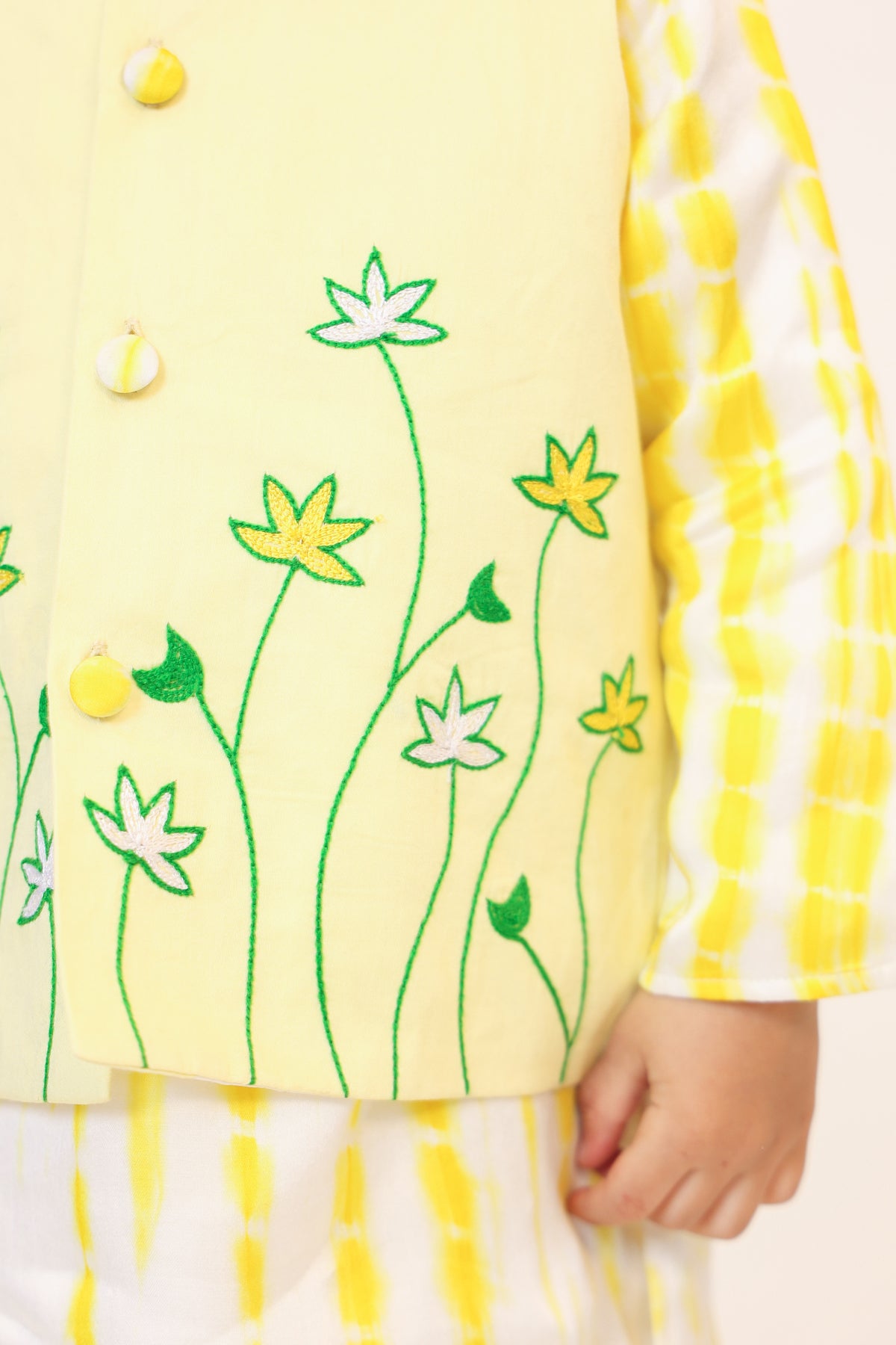 Boy 3Pc Embroidery Tie n Dye Bundy Set - Yellow