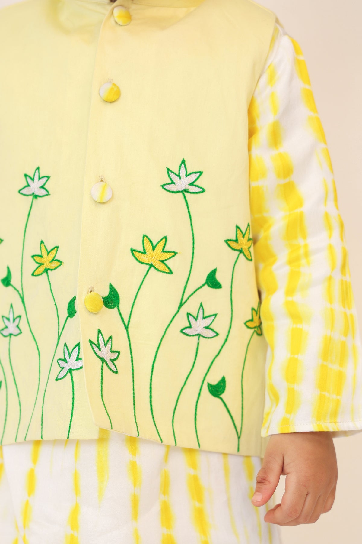 Boy 3Pc Embroidery Tie n Dye Bundy Set - Yellow