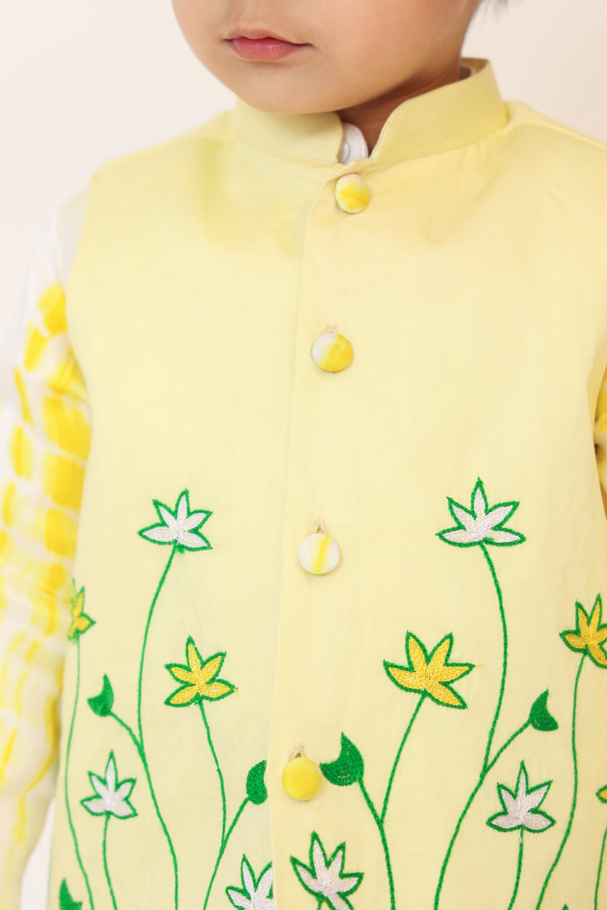 Boy 3Pc Embroidery Tie n Dye Bundy Set - Yellow