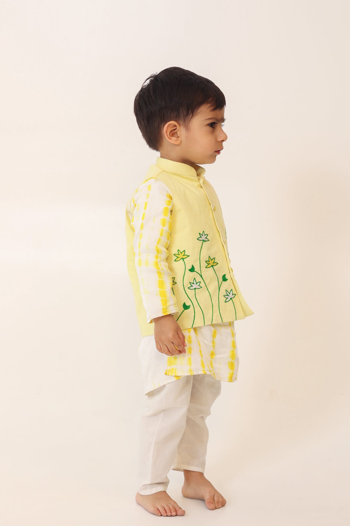 Boy 3Pc Embroidery Tie n Dye Bundy Set - Yellow