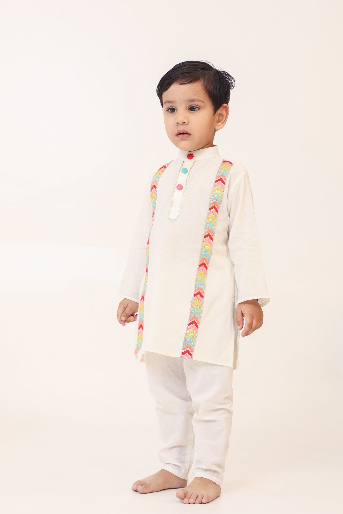 Boy Appliqued Kurta Pyjama Set- White