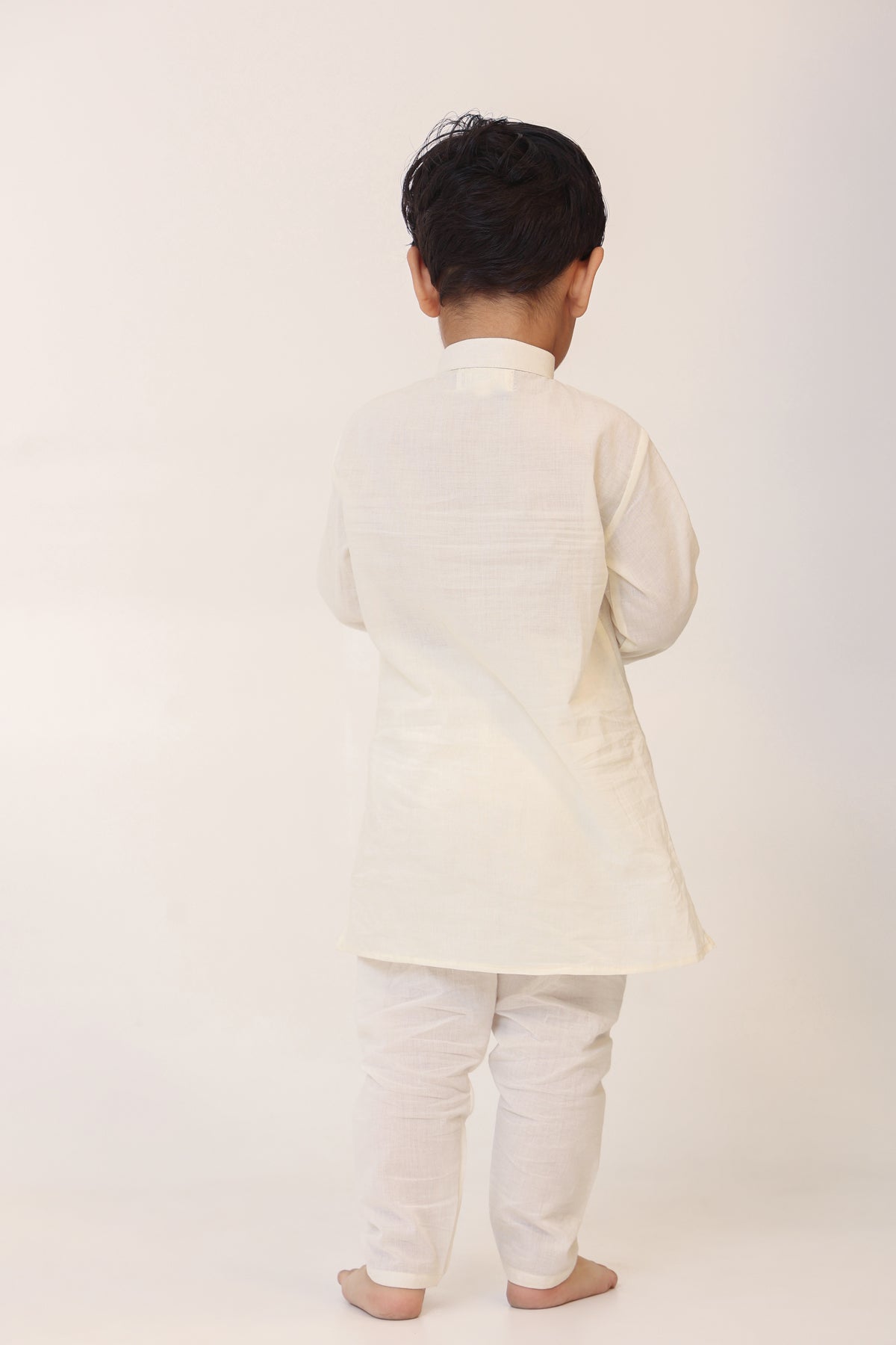 Boy Appliqued Kurta Pyjama Set- White
