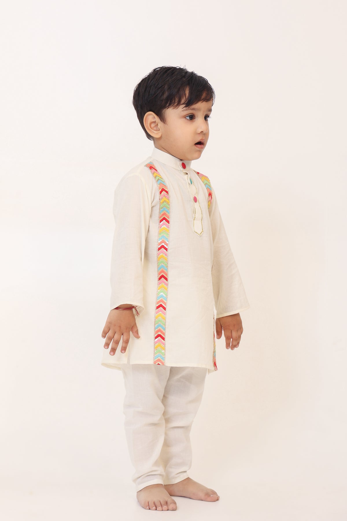 Boy Appliqued Kurta Pyjama Set- White