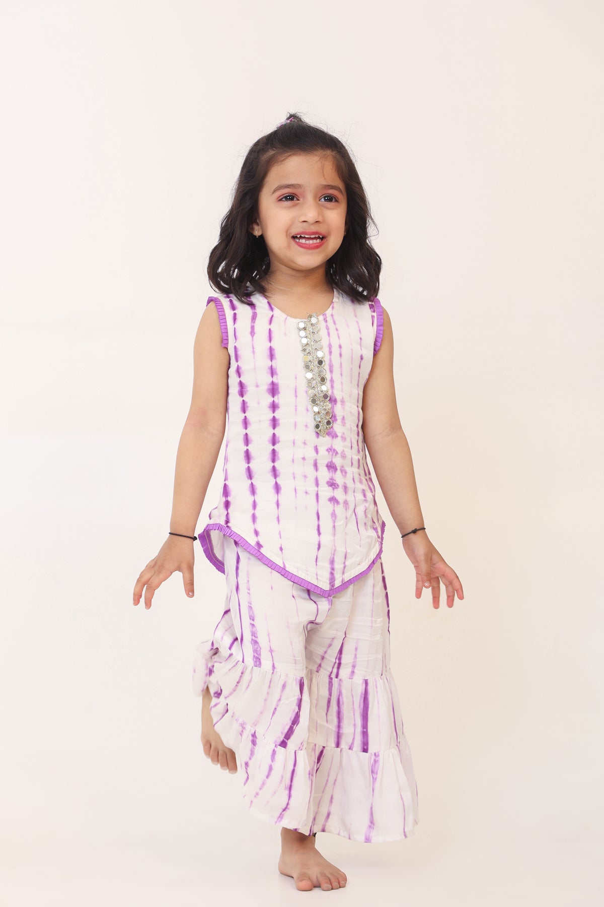 Girl Tie And Dye Sharara Set- Purple