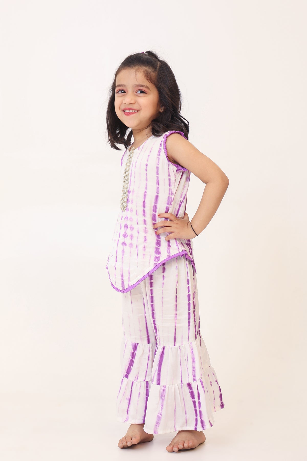 Girl Tie And Dye Sharara Set- Purple