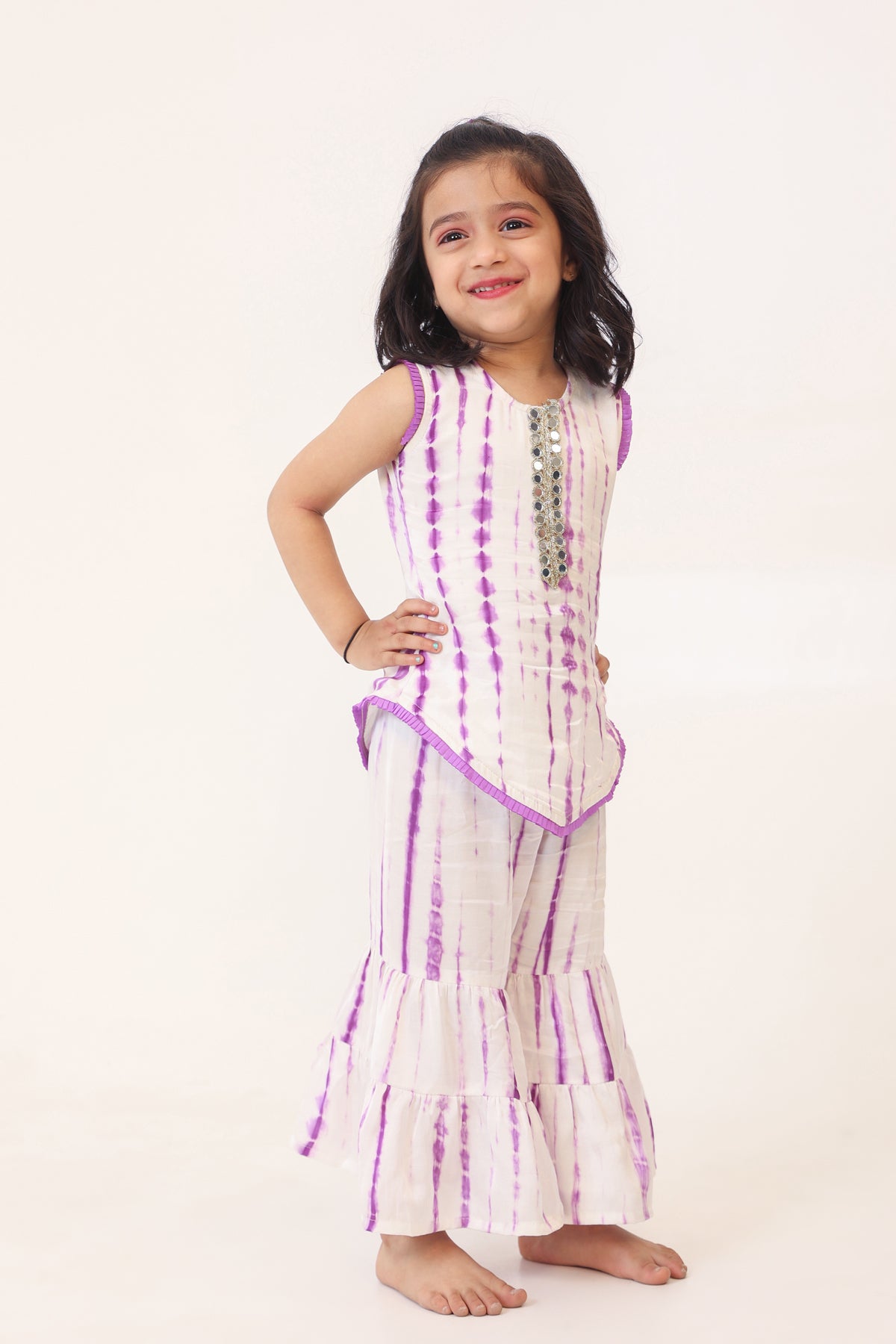 Girl Tie And Dye Sharara Set- Purple