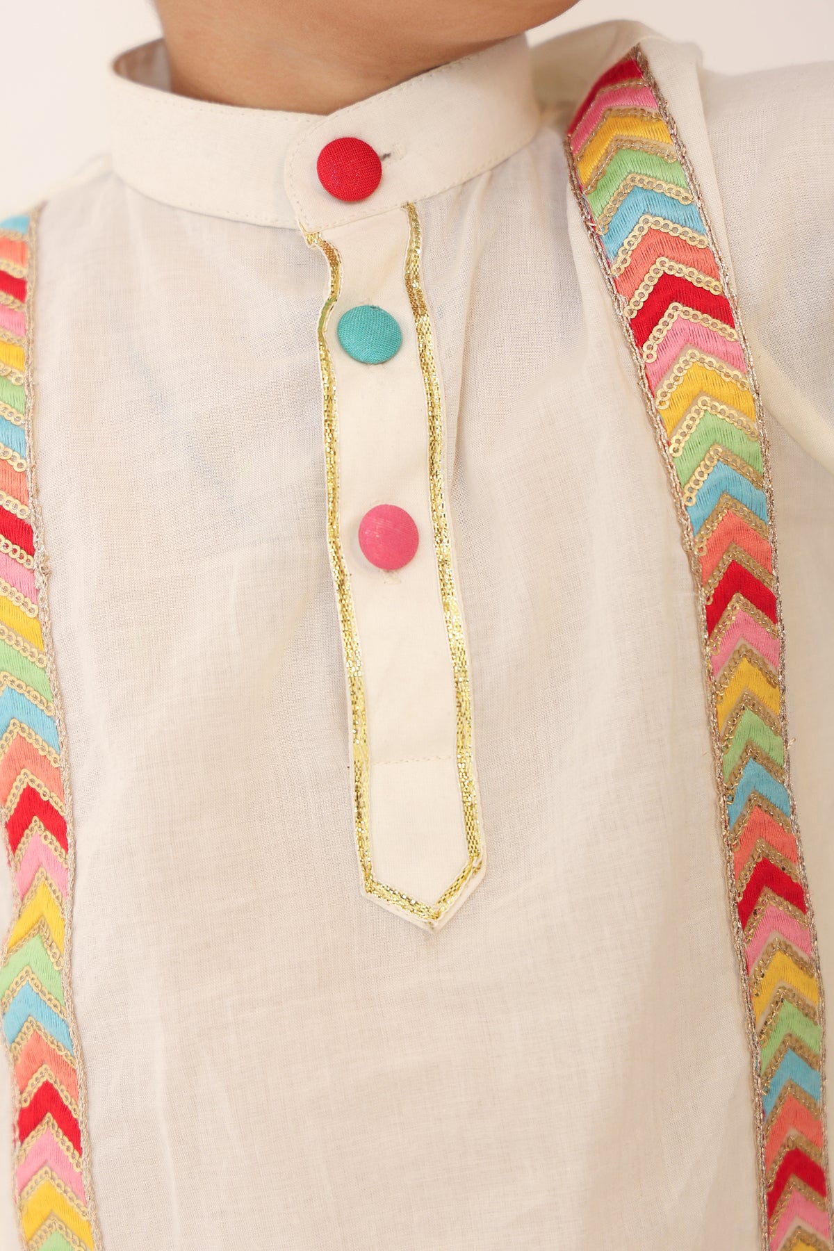 Boy Appliqued Kurta Pyjama Set- White