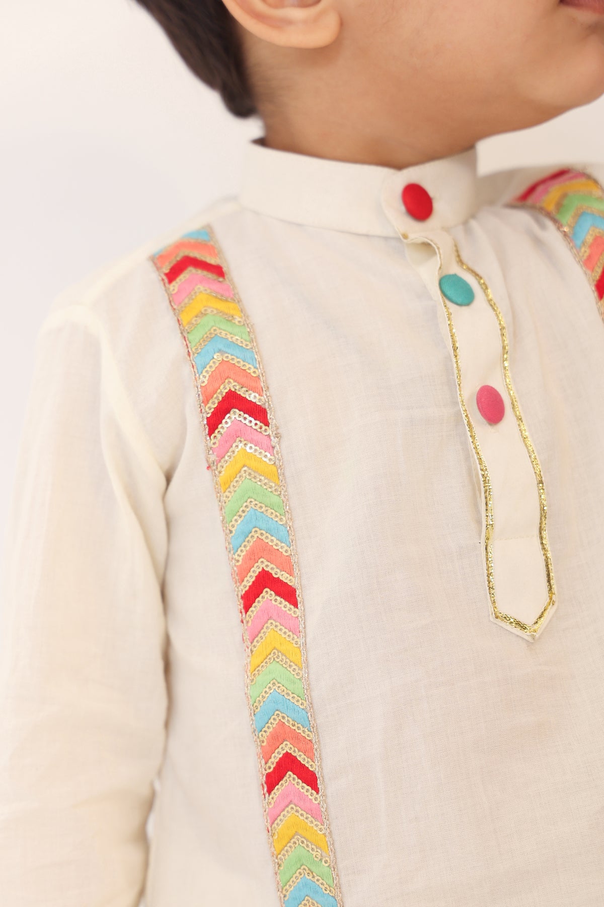 Boy Appliqued Kurta Pyjama Set- White