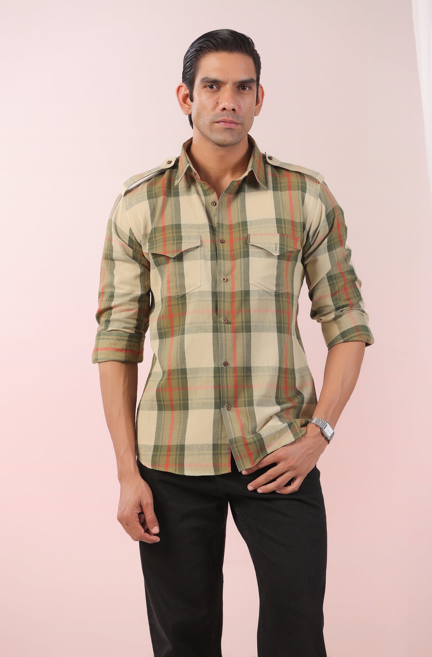 Vintage Green & Red Checks Father Shirt