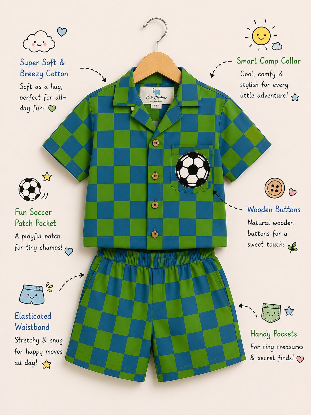 Football Checks Coord Set - Green and Blue