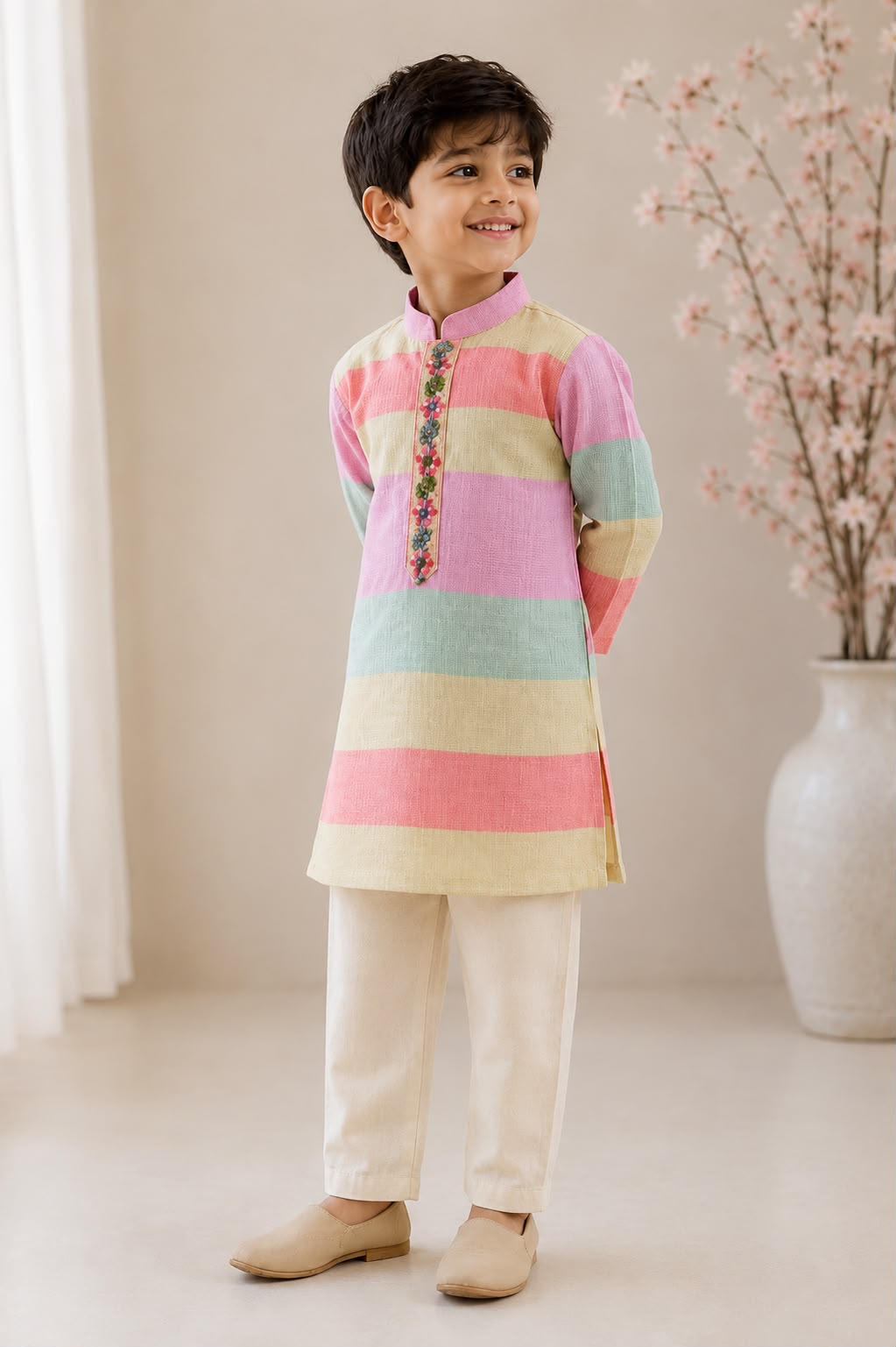 Boy Gulbahar Kurta Set - Pink