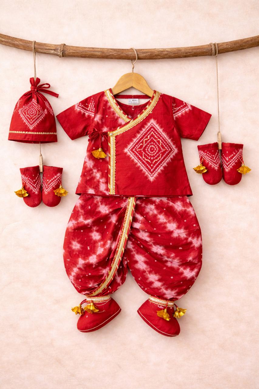 Baby Tie and Dye Bhandej Jamna Set -Red
