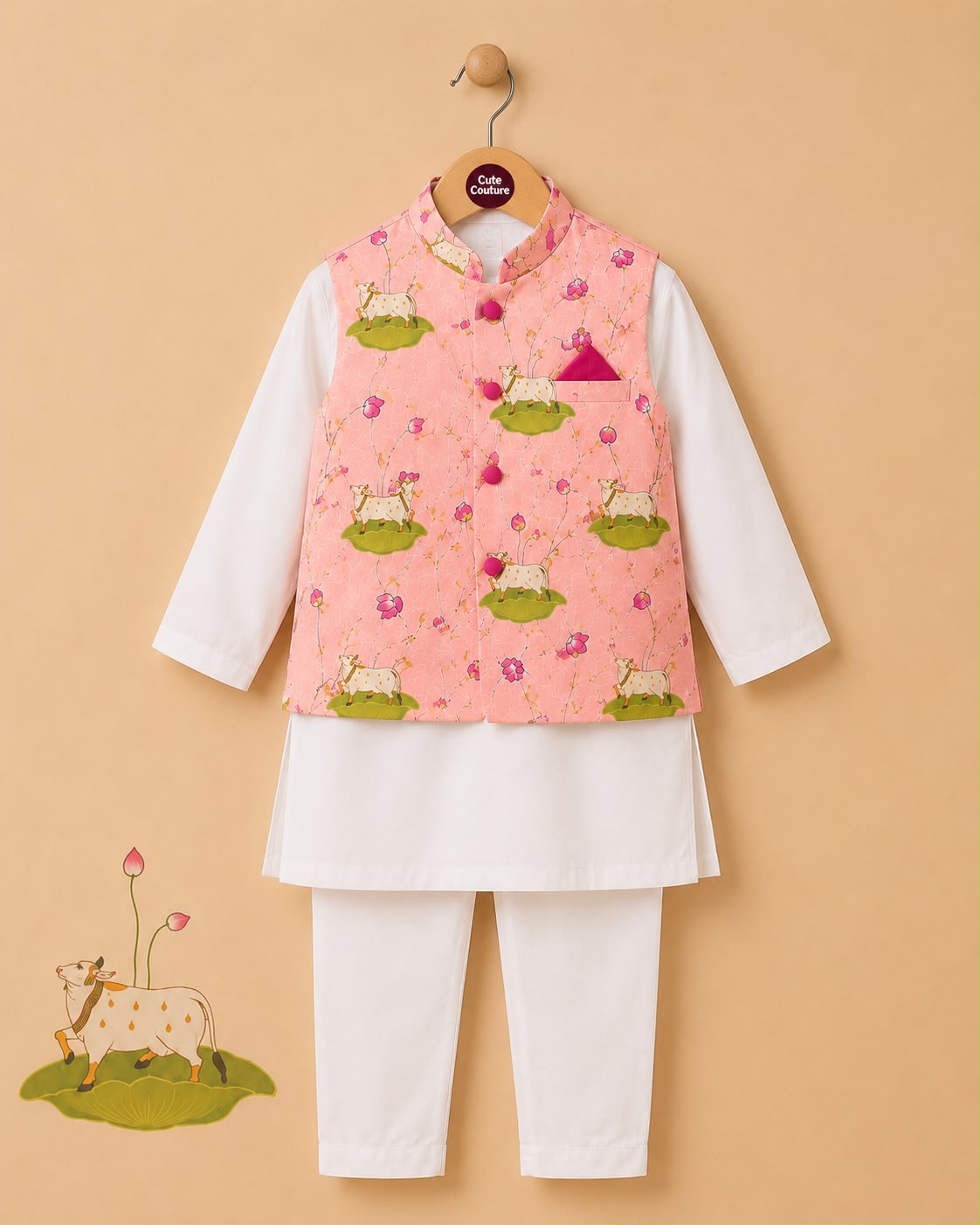 Boy Pichwai 3Pc Bundy Set-Pink