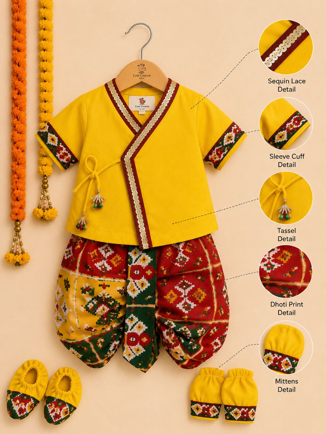 Baby Pachrangi Jamna Set -Yellow