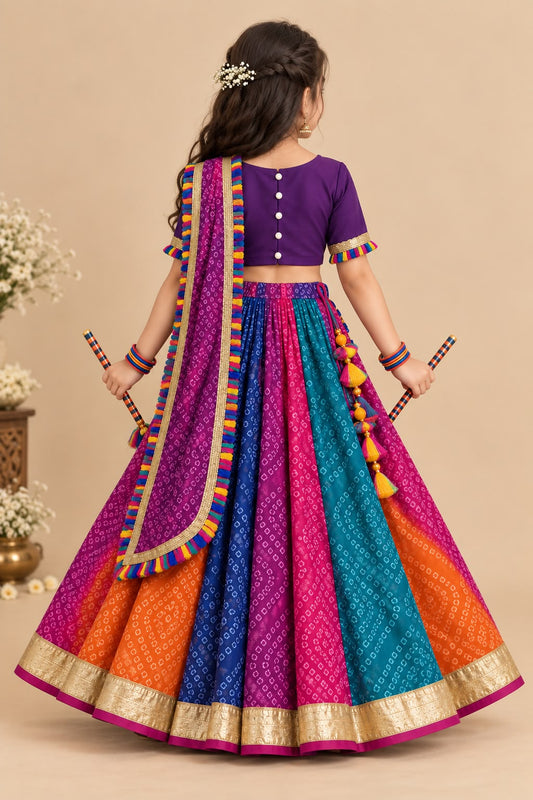 Girl Raas Rang Skirt Top Set -Purple