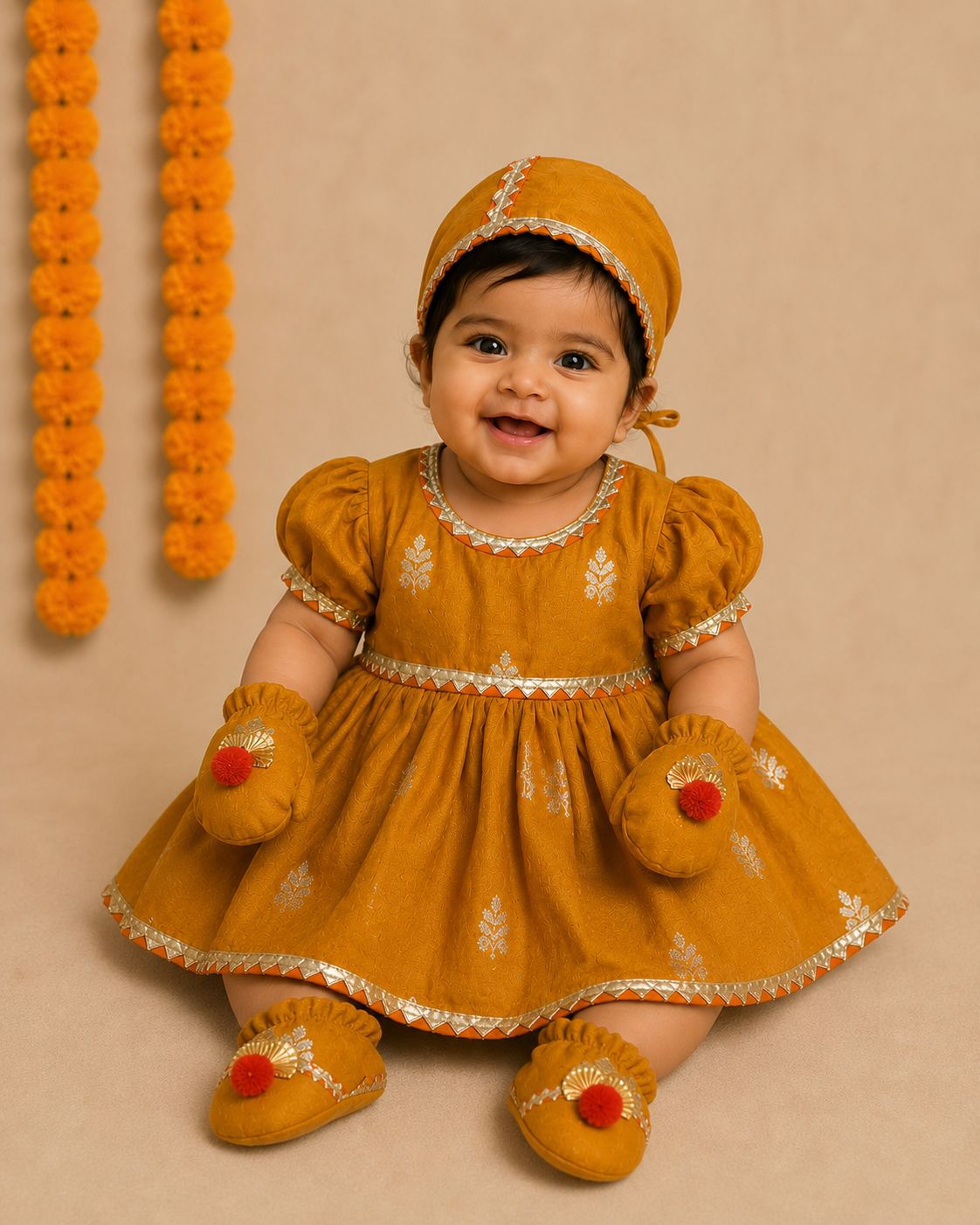 Baby Girl Banarsi Jamna Set -Orange