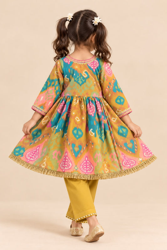 Girl Mithaas Angarkha Kurta Pant Set -Mustard Yellow
