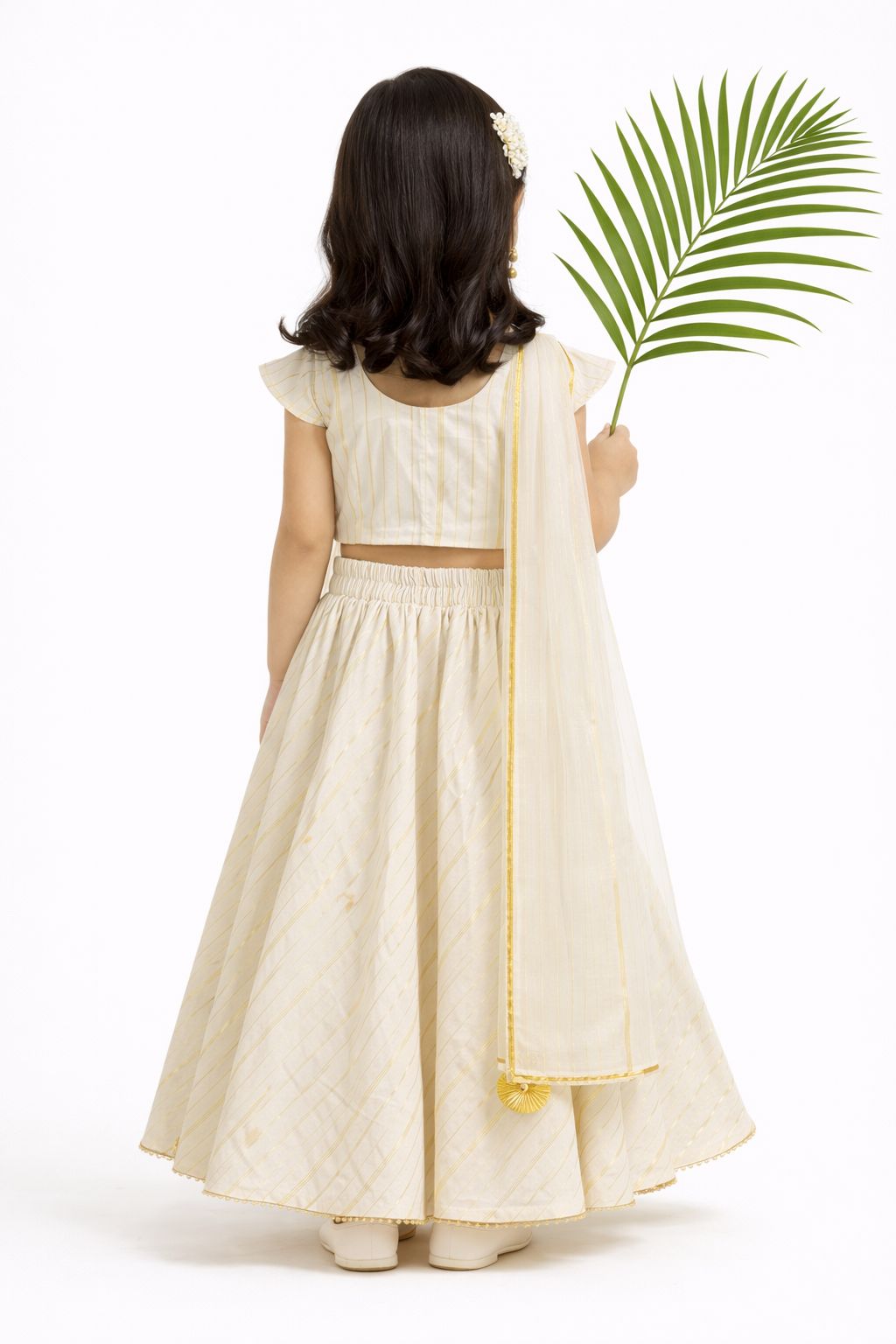 Girl Golden Skirt Top Set - Beige and Golden