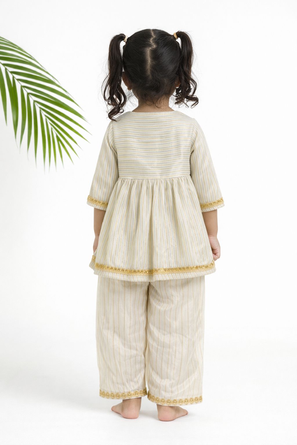 Girl Royal Gold Kurta Palazzo Set - Beige