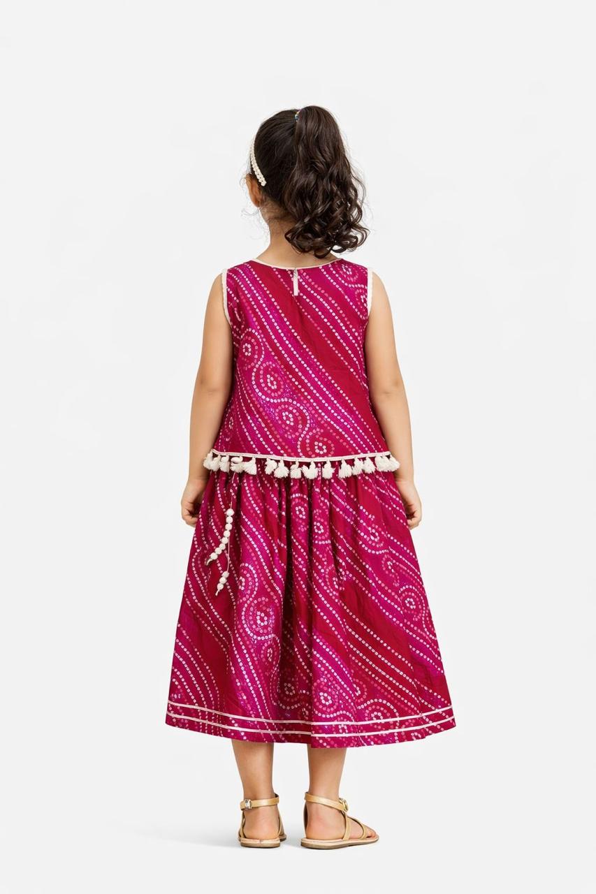 Girl Bandhani Print Skirt Set -Pink