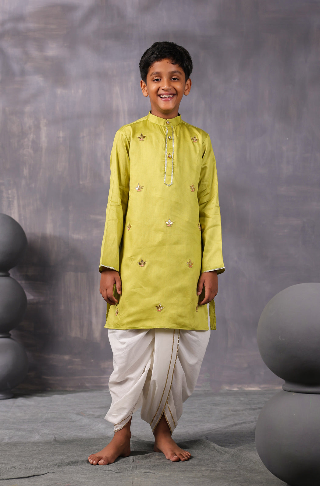 Boy Gota Kurta Set- Sap Green