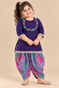 Girl Mithaas Kurta Dhoti Pant Set-Purple