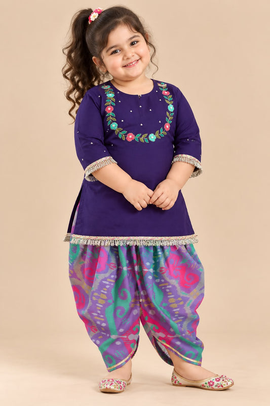 Girl Mithaas Kurta Dhoti Pant Set-Purple