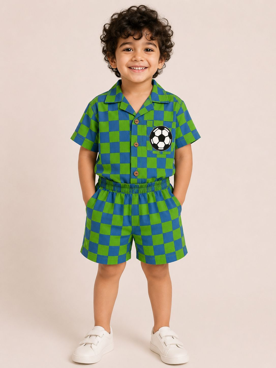 Football Checks Coord Set - Green and Blue