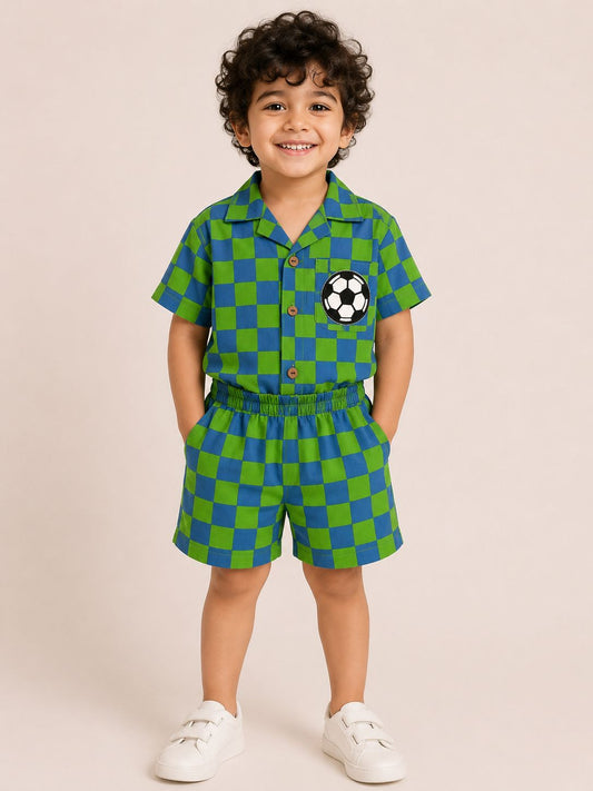 Football Checks Coord Set - Green and Blue