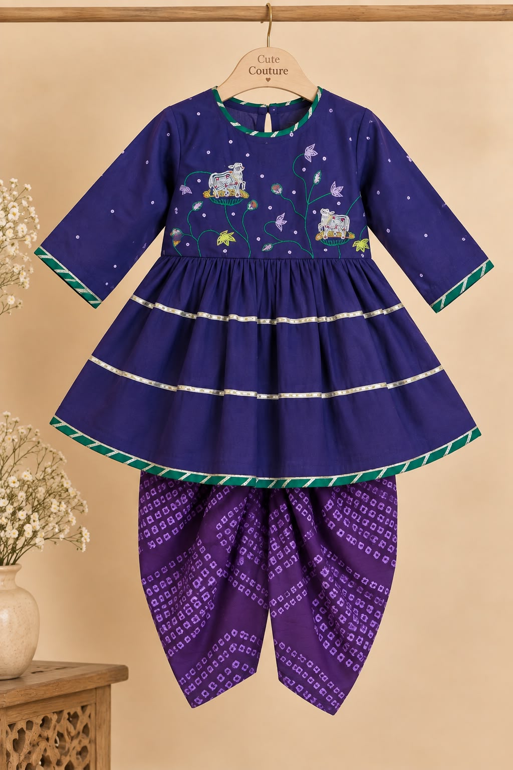 Girl Raas Rang Rani Peplum Kurta Dhoti Set- Purple