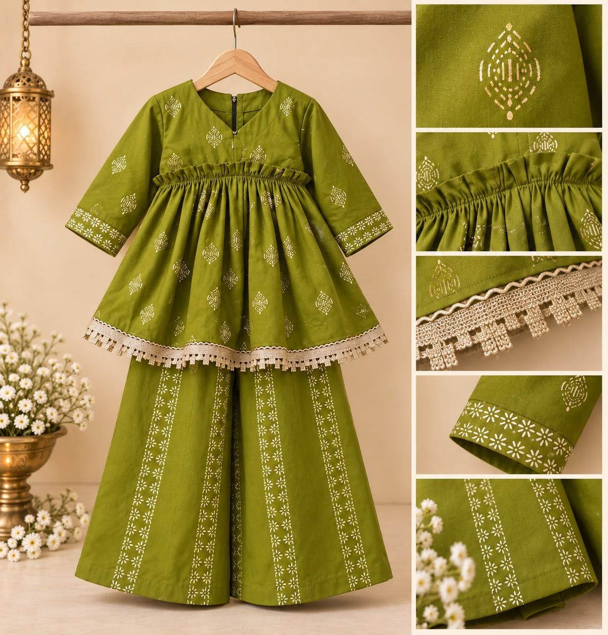 Girl Sitaara Kurta Pallazo Set -Sap Green