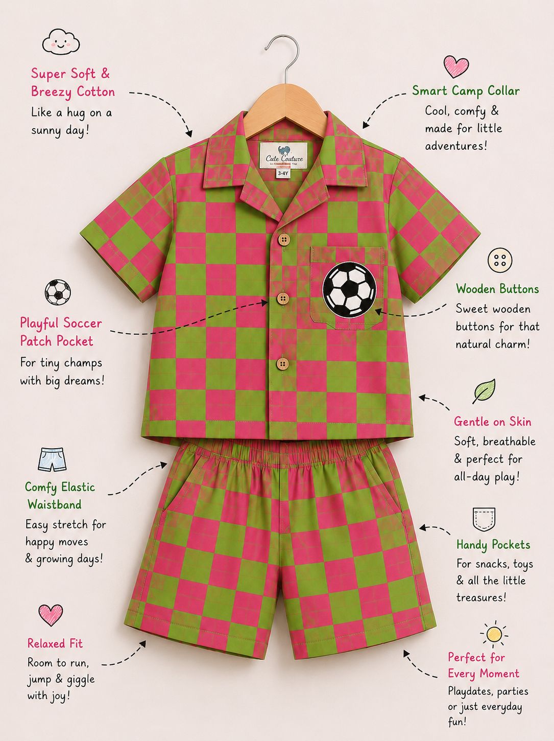 Football Checks Coord Set -Pink and Green