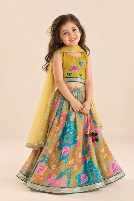 Girl Mithaas Skirt Top Set - Mustard Yellow