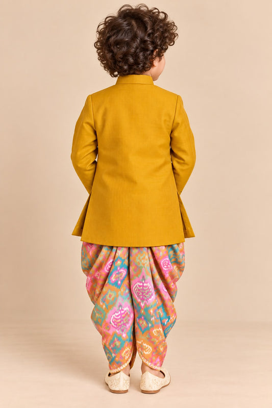 Boy Mithas Dhoti Kurta Set-Mustard Yellow