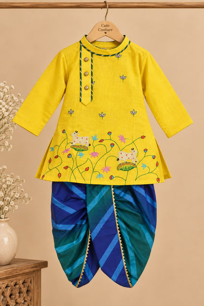 Boy Raas and Rang Dhoti Kurta Set- Yellow