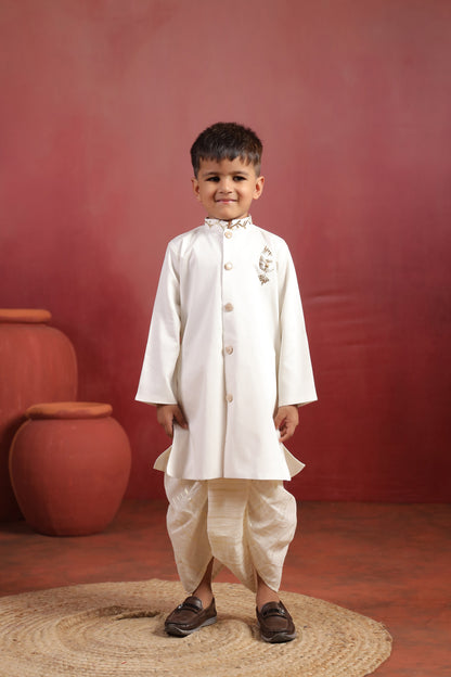 Boy Rajwada Dhoti Sherwani Kurta Set - White