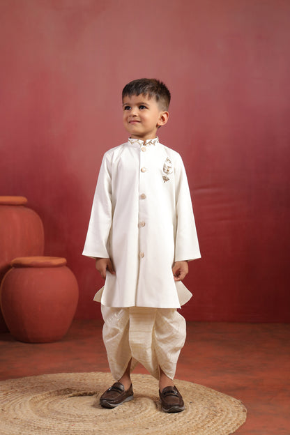 Boy Rajwada Dhoti Sherwani Kurta Set - White